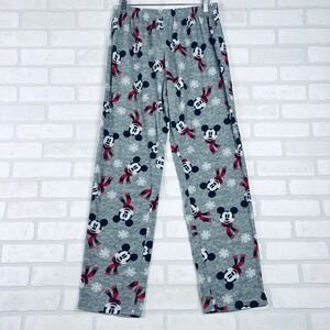 Disney Mickey Mouse Holiday Fleece Pajama Pants Gray Buffalo Plaid Medium